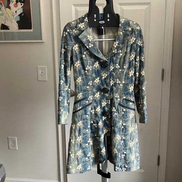 Nanette Lepore long denim asymmetrical floral embroidered denim jacket trench 4 - Picture 8 of 17